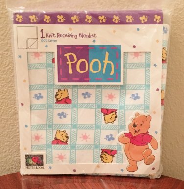 Winnie The Pooh Receiving Blanket Cotton Knit Multicolor Baby Infant New