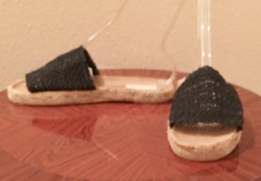 Sunset ESPADRILLES Ladies Macrame Sandals SIZE 11 Slides Shoes BLACK