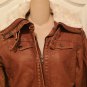 New LEATHER BOMBER JACKET Juniors Faux Fur Lined Winter Coat SMALL Brown
