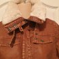 New LEATHER BOMBER JACKET Juniors Faux Fur Lined Winter Coat SMALL Brown