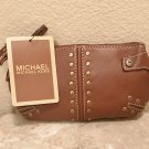 NWT MICHAEL KORS WRISTLET Studded Leather Purse HONEY BROWN Auth