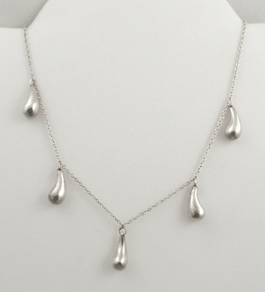 TIFFANY & CO.Sterling Silver Elsa Peretti 5 Teardrop Necklace 16" Chain ...