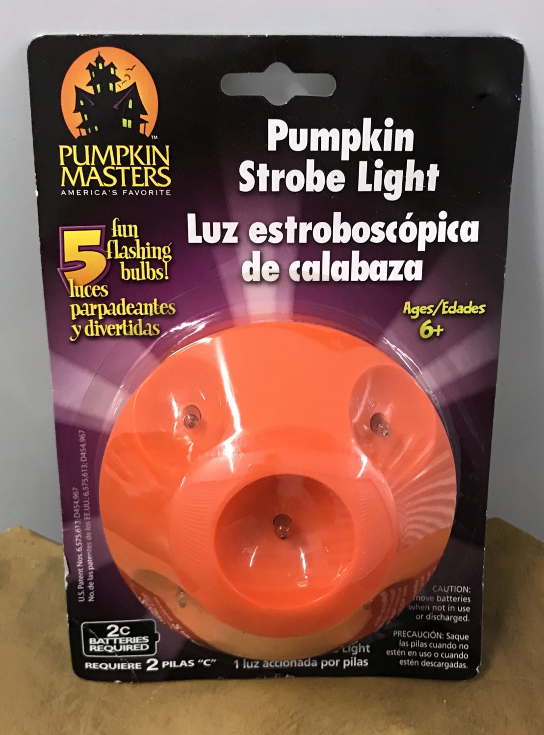 HALLOWEEN PUMPKIN STROBE LIGHT 5 Flashing Bulbs Battery Operated DECOR