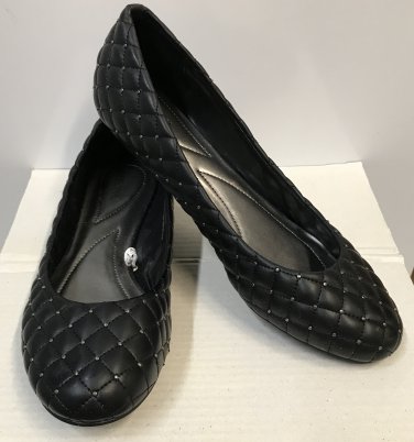 NIB Ladies BALLET FLATS Quilted Studded Slip On Shoes SIZE 11 BLACK