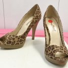 Ladies PEEP TOE PUMPS Anne Michelle Platform Heels SIZE 8 CHEETAH PRINT Suede
