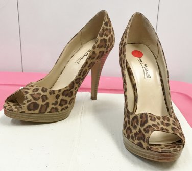 Ladies PEEP TOE PUMPS Anne Michelle Platform Heels SIZE 8 CHEETAH PRINT Suede