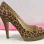 Ladies PEEP TOE PUMPS Anne Michelle Platform Heels SIZE 8 CHEETAH PRINT Suede