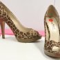 Ladies PEEP TOE PUMPS Anne Michelle Platform Heels SIZE 8 CHEETAH PRINT Suede