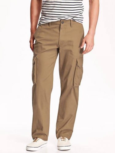 NWT Mens CARGO PANTS Old Navy Relaxed Fit 34 X 36 DARK TAN 100% Cotton