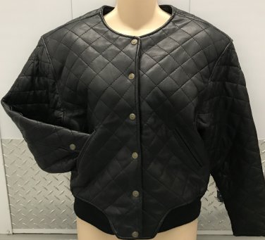 Ladies LEATHER JACKET Quilted Bomber SMALL Black Lined
