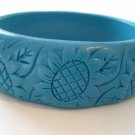 Avon Carved Floral Bangle Bracelet Aqua Costume Jewelry VHTF