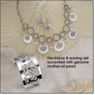 Avon Silvertone Mother of Pearl Link Necklace Gift Set ~ Necklace & Pierced Earrings ~ Mother's Day