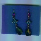 Avon Geometric Linear Earrings Amethyst Turquoise Green Burnished Goldtone Costume Christmas HTF