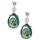 Avon Sterling Silver Abalone Drop Earrings Blue Topaz Accents Costume Jewelry