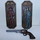 Vintage 3pc Civil War Chalkware Plaster Hanging Wall Decor 2 Soldiers & Revolver