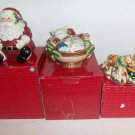 Lot Fitz & Floyd Christmas Deco Kitty and Santa Candy Dishes and Holiday S&P