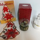 Lot 3 Christmas Decorations Frosty Candy Dish Music Fairy Ball Poinsettia Plate