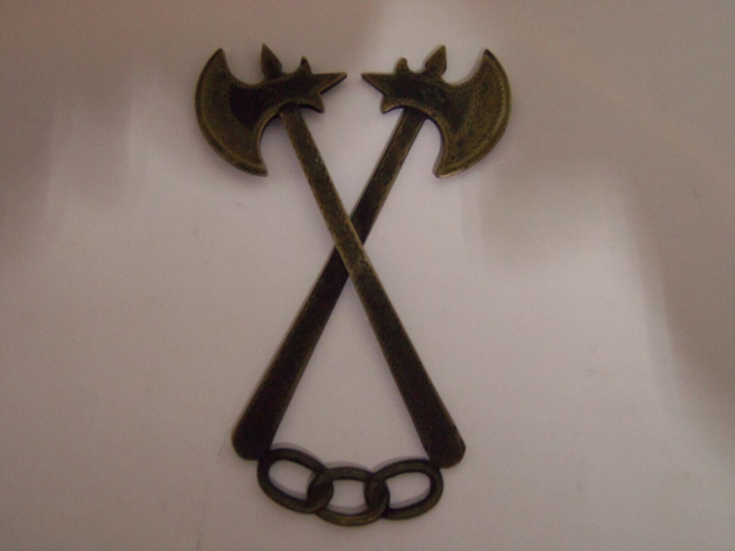 Antique The Odd Fellows Warden Subordinate Lodge Brass Jewel Ax and Three Links