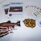Maine Fisheries & Wildlife LOT Stickers Patches Fish Identify Booklet Meas Tape
