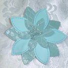 Dusty Teal Leatherette and Vinyl Large floral hair jewelry Barrette