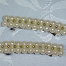 Vintage Simulated Pearls and Gold tone beads full size barrette pair