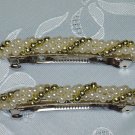 Simulated Pearls Twisted Gold color beads full size barrette pair Vintage