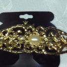 Karina Brand heavyweight Gold tone metal large Barrette with simlated Pearl Vintage