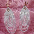 Hand Beaded White Chandelier Earrings hand made in Cancun, Mexico