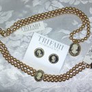 Vintage Trifari Jewelry Set Pearlessence necklace bracelet earrings new never worn