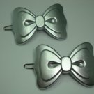 Pretty Silver Bow Acrylic Small Clip style barrettes, Dog bow barrette pair