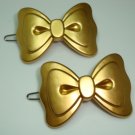 Pretty Gold color Bows clip style small barrette pair, Dog barrettes small bow clips