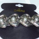 Vintage Karina French Barrette silver tone metal with simulated pearls true French clip