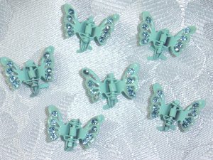 Ocean color rhinestone mini butterfly enamedled set of 6 hair clip claws