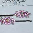 Genuine Swarovski Crystal elements pink flower bobbi pin pair hair fascinators