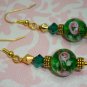 22K GP Green wedding cake Lampwork Beaded Earrings with Swarovski crystal components