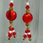 Red Foil Lampwork Beaded 22K GF Earrings with Swarovski crystal elements