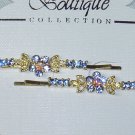 Blue and AB Clear Crystal Elements Floral Hair Bobbi Pin pair