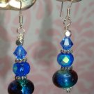 925 SS and peacock blue Dichroic Lampwork Glass with Swarovski crystal elements earrings hand made