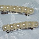 Elegant Simulated Pearls Wedding Barrette Pair full size Vintage new condition
