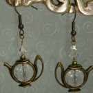 Brass Teapot and made with Swarovski Crystal Earrings hand made