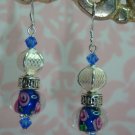 Blue Lampwork Bali Crystal Earrings 925 SS hand made by kittenkat22