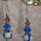 925 SS Mauve and Blue Lampwork and made with Swarovski Crystal elements earrings hand made
