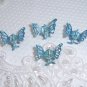 Four Medium Blue Aurora borealis Rhinestone mini butterfly hair claws