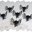 Set of six green rhinestone Miniature Butterfly hair claw clips teens