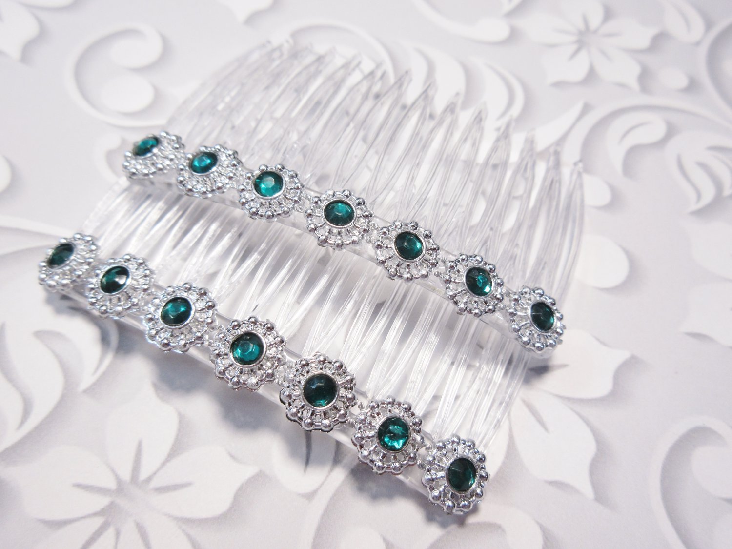Green Aztec Circles Side Hair Comb Pair Holiday Special Occasion