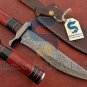 Custom Damascus HANDMADE HUNTING BOWIE KNIFE WOOD AND BRASS HANDLE WITH SHEATH
