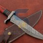 Custom Damascus HANDMADE HUNTING BOWIE KNIFE WOOD AND BRASS HANDLE WITH SHEATH