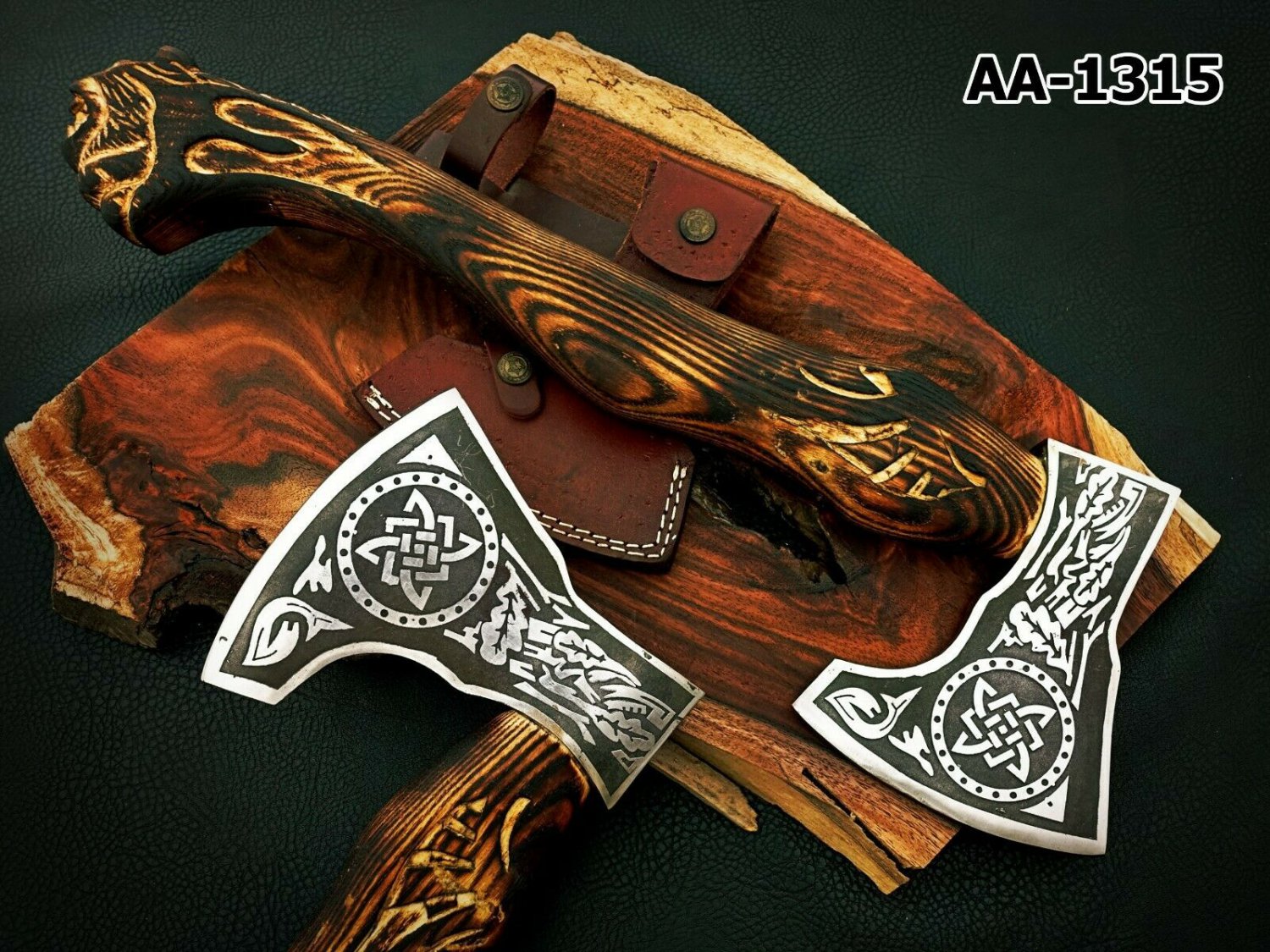 AA-1315 Custom Hand Forged Handmade Carved Carbon Steel Axe With Sheath.