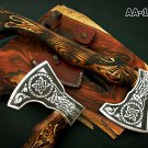 AA-1315 Custom Hand Forged Handmade Carved Carbon Steel Axe With Sheath.