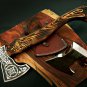 AA-1315 Custom Hand Forged Handmade Carved Carbon Steel Axe With Sheath.